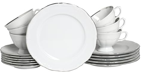 CreaTable, Maria Theresia Platin, 18-teiliges Kaffeeservice aus Porzellan | Geschirrset für 6 Personen, Made in Europe, 24322