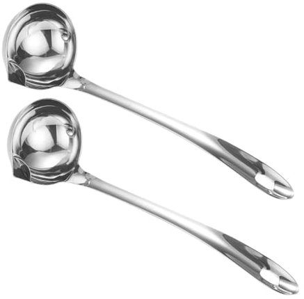 Gatuida 2Pcs Stainless Steel Soup Ladle with Pour Spout Efficient Fat Separator for Cooking Grease Filter Spoon for Clear Soup Household Skimmer for Oil and Gravy