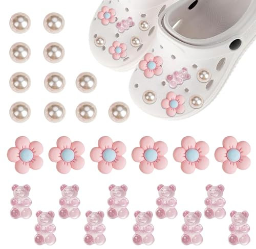 27 Pièce Charmes de Chaussure, Ornements de Chaussure DIY, Fleurs Colorées Bijoux de Chaussures Shoe Charms, Pins Crocs pour Femme, pour Décorer et Personnaliser vos Chaussures le Bricolage