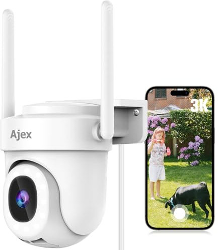 Ajex 3K Security Camera Outdoor with 300Lm Floodlight for Color Night Vision, 2.4G&5G Wifi CCTV Camera Outdoor,PTZ Wifi Security Camera with 2-Way Audio,Auto Track,IP66 Waterproof,Work with Alexa