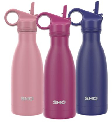 SHO Stainless Steel Water Bottle with Straw and Screw Lid - Leakproof, BPA Free, Vacuum Insulated Double Walled Metal Flask, 500ml - Original 2.0-12 Hours Hot 24 Hours Cold (260ml, Very Berry)
