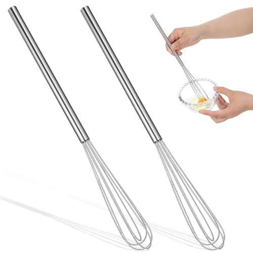 LIQWEI Lot de 2 petits fouets manuels de 28 cm de long, petit fouet en acier inoxydable pour mélanger la pâte, battre les blancs d'œufs, battre le beurre, remuer la crème