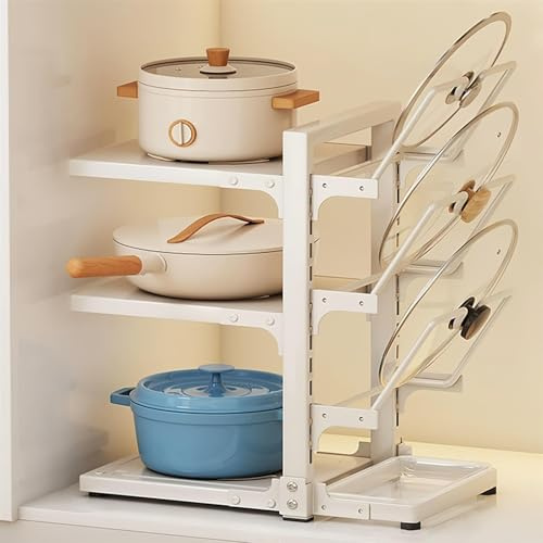 Casseroles et poêles sous armoire robuste pour armoire et comptoir, étagère de rangement à 4 niveaux réglables