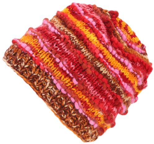GURU SHOP Handgestrickte Wollmütze, gestreifte Wintermütze, Kurze Beanie | Warmes, kuscheliges Material, Unisex, Fleecefutter, schützt vor Kälte, handgefertigt, fair gehandelt, wasserabweisend