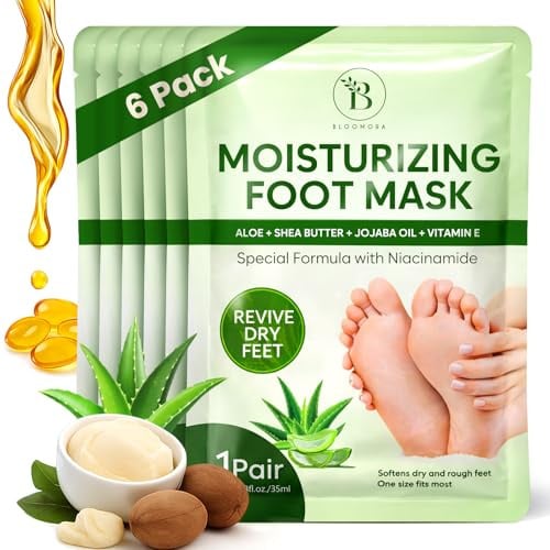 Masque Pieds Hydratant à l'Aloe Vera - Karité Jojoba Vitamine E - 6 Paires | Rituel Spa à la Maison en 30 Minutes, Restaure Douceur et Souplesse, Cadeau Idéal pour un Moment de Bien-Être