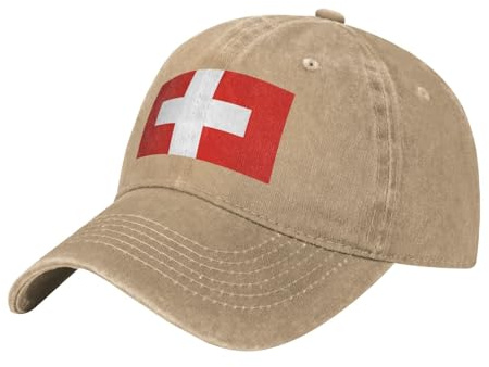KKAFGBV Denim-Hut mit Schweizer Flagge, bedruckt, verstellbare Größe, niedrige Krempe, zum Laufen, Trainieren, ganzjährig, Schwarz