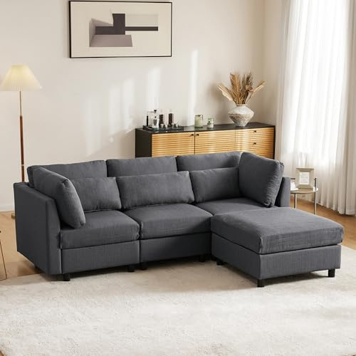 BTM Wohnzimmersofa Kleines Couch 3 sitzer Sofa Chaiselongue Polstersofa Ecksofa mit Fußstütze L Form Ecksofa Grau
