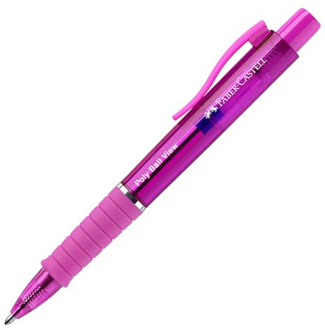 Faber-Castell - Kugelschreiber Poly Ball View Electric Fuchsia | Druckkugelschreiber mit ergonomischer Dreikantform, XB Mine und dokumentenechter Tinte für Schule und Büro