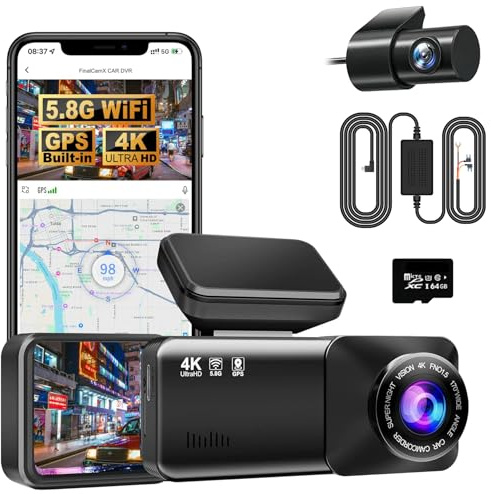 Osmo Dashcam Pro 2.0 2026 Neueste Generation 4K Dashcam mit 1080P Heckkamera, WiFi, 64GB SD Karte, Hardware Kit für 24h Parkmodus, Dual Kamera, 170° Weitwinkel, Nachtsicht, Loop Aufzeichnung