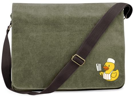 Huuraa Umhängetasche Quietscheente Metzgerei Comic Gummiente 14 Liter Military Green Canvas Laptoptasche Geschenkidee