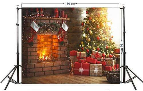 TOPBATHY Fondo para Fotografía de Chimenea Navideña de 90x150 Cm, Tela Pictórica Ligera, Alta Resolución, Adecuado para Fiestas y Sesiones de Fotos Navideñas