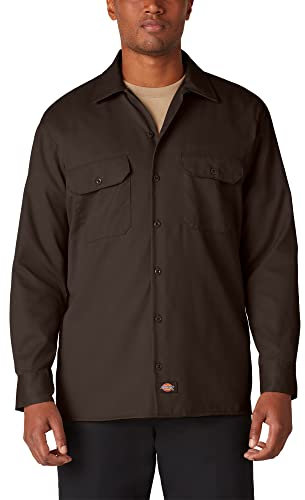 Dickies Men's Long Sleeve Plain Long Sleeve Workwear Shirt, Brown (Dark Brown), Large