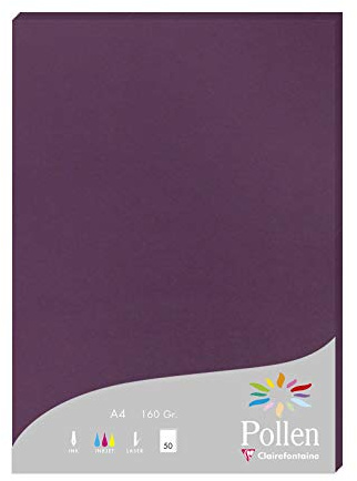 Clairefontaine 14521C Packung mit 50 Karten Pollen 160g, DIN A4, 21 x 29,7cm, Cassis