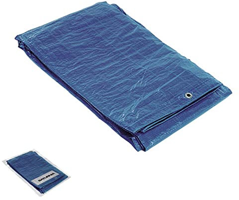SATURNIA 15070005 Lona Impermeable Reforzada 4x5 (Aproximadamente) con Ojetes Metálicos, Lona de Protección Duradera, Color Azul, 4 x 5 metros
