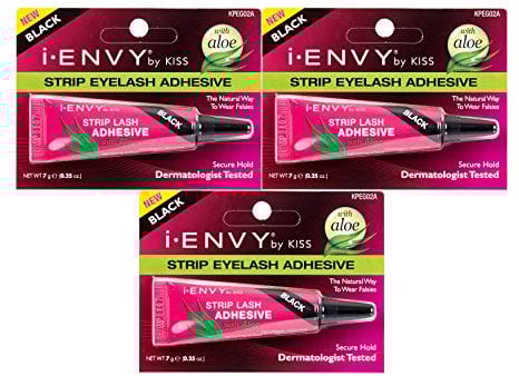 Kiss I Envy Strip Eyelash With Aloe Adhesive Black 0.25oz (3 Pack)