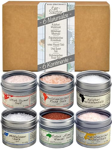 direct&friendly | 6 Kontinente Salz Geschenkset | 6 Gourmetsalze aus 6 Kontinenten | erlesene Natursalz | 100% naturrein | 765 g
