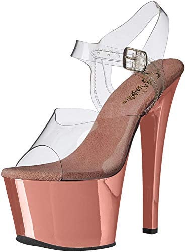 Pleaser, scarpe con tacco da donna Sky308/C/hpch, Argento (Clr/Rose Gold Chrome), 37.5 EU