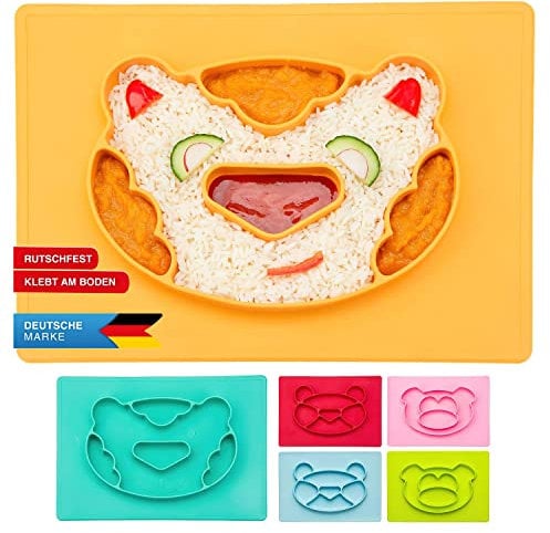 all Kids United® Kinder Essmatte aus Silikon; Essen Lernen leichtgemacht; Tisch-Set Platzteller Anti-rutsch-Fester Babyteller Kinder Teller