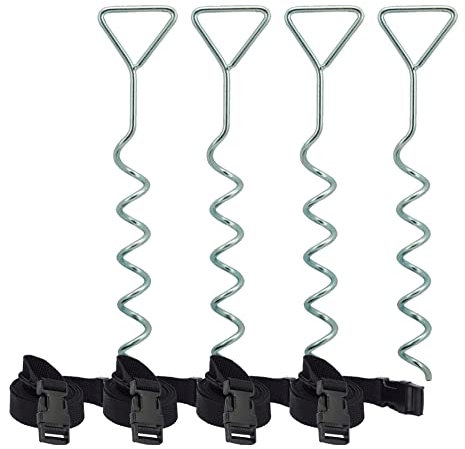 BEST SPORTING Bodenanker Trampolin - Stabile Erdanker Trampolin aus Stahl - Trampolin Anker - Trampolin Befestigung Boden - Erdhaken - Bodenanker zum Eindrehen (4 Erdanker + 4 Spanngurte)