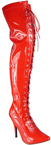Gizelle LADIES BOOTS WOMENS THIGH HIGH OVER THE KNEE BOOTS FRONT LACE HEEL (9 UK, Red Patent)
