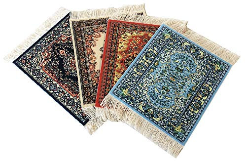 Teppichuntersetzer, Set mit 4 türkischen Teppichstil, Tischgetränkematten, saugfähiges Küchen- und Esszubehör, Auslauf- und Tropfschutz, rechteckig