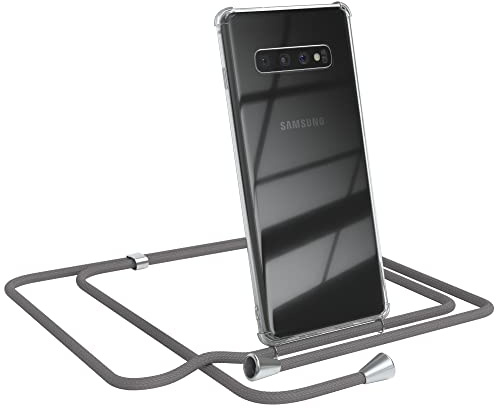 EAZY CASE Handykette kompatibel mit Samsung Galaxy S10 Plus Handyhülle mit Umhängeband, Handykordel mit Schutzhülle, Silikonhülle, Hülle mit Band, Stylische Kette mit Hülle für Smartphone, Anthrazit