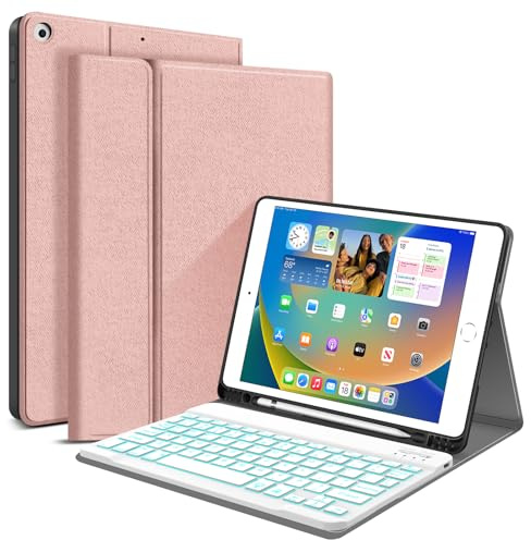 Funda con teclado para iPad 7ª generación de 102 pulgadas JUQITECH 10.2 2019 iPad 7ª generación apagado y encendido automático teclado inalámbrico con Bluetooth magnético soporte para lápiz integrado