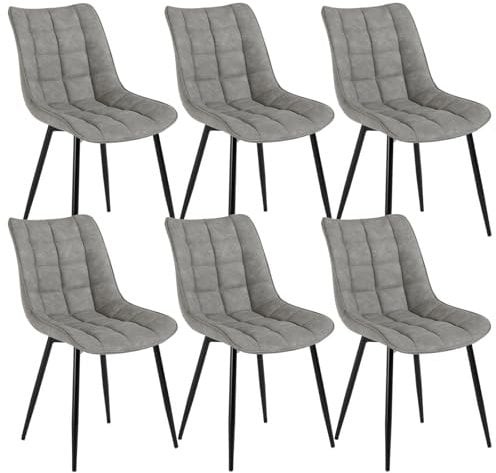 WOLTU Esszimmerstühle 6er Set Küchenstuhl Polsterstuhl Wohnzimmerstuhl Sessel mit Rückenlehne, Sitzfläche aus Kunstleder, Metallbeine, Antiklederoptik, Grau BH207gr-6