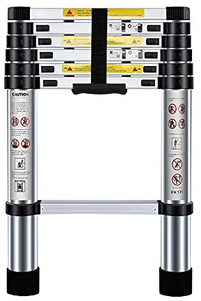 Nestling 6.6ft/2M Telescopic Ladder, Aluminium Loft Ladder Extendable, Max Load 150kg/330lb, Adjustable Step, for Decorating, Painting