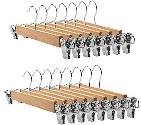 Tosnail Confezione da 15 grucce in legno naturale da 35,6 cm, per gonne e pantaloni, con clip e gancio girevole a 360°, resistenti, colore naturale