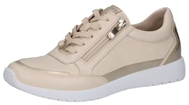 CAPRICE Damen Sneaker flach aus Leder mit Reißverschluss, Beige (Cream/Gold), 39 EU