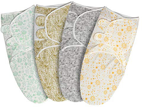 nurturem Baby-Wickeltuch für Neugeborene, 0–6 Monate (4 Stück, mehrfarbig) – 100 % Bio-Baumwolle, selbstschließende Pucktücher für Neugeborene – maschinenwaschbar, Wickeldecke für das ganze Jahr über