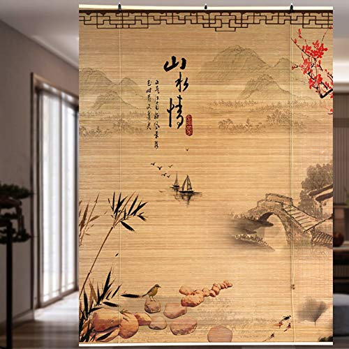 Lqdp Rollo Rollos Bambus-Rollos im Japanischen Stil, Teehaus im Wohnzimmer, Rollhaus mit Beschlägen, Breite 60cm/80cm/100cm/120cm (Color : WxH, Size : 100×150cm/39.4×59in)
