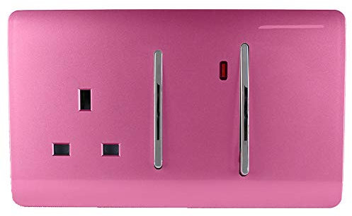 Trendi Switch Screwless Artistic Modern Decorative Glossy 45 A Cooker Switch Control Unit & Single Plug Socket Inc Neon Indicator for Indoor Use in Candy Pink - ART-WHS213PK
