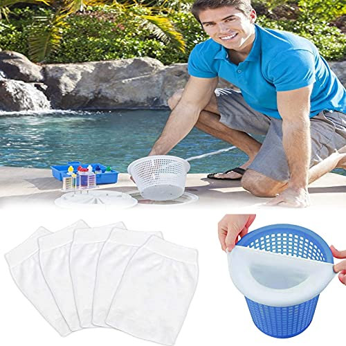 Funmo Pool Skimmer Socks, Baskets and Skimmers, Pool Skimmer Filter, Pool Skimmer Net, Filter Skimmer, Swimming Pool Skimmer, the Disposable Fine Filter for Your Skimmer Basket, White (5 Pieces)