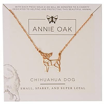 Annie Oak Womens 316L Stainless Steel 18k Rose Gold Geometric Chihuahua Dog Princess Length Necklace