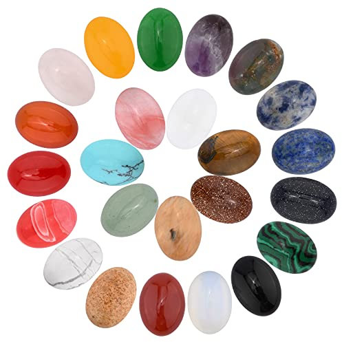 PandaHall 48pcs 24 Styles Ovaler Edelstein Cabochon Flat Back Edelstein Chakra Healing Crystal Cab Covers Zufällig, Gemischt Gefärbt Und Ungefärbt