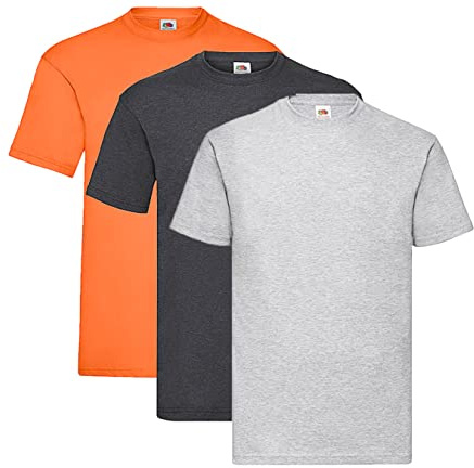 Fruit of the Loom Valueweight T-Shirt Set, S M L XL XXL 3XL 4XL 5XL, Orange + Dark Heather + Grey + Purchase Notepad, XL