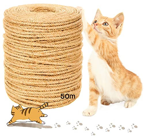 50M Seil für Katzenbaum,Katzen Kratz Seil,Sisal Schnur,Sisal Kratzbaum Ersatz für Katzen,Kratzbaum,Kratzseil,Haushalt,Garten,DIY,Dekoration