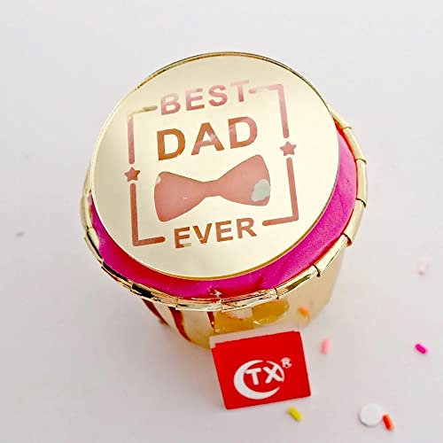 6 Pack Best Dad Ever Cupcake Topper 2 Inches Round Disk Gold, Rose Gold Acrylic Cake Topper Laser Cut Party Decoration (Gold)