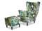 Family Meble Ohrensessel mit Hocker, Modell Print, Skandinavisch, Relaxsessel aus Webstoff, Loungesessel, Ohrensessel mit Hocker, Bequemer Sessel, Für Wohnzimmer, Esszimmer, Schlafzimmer, Dachte 19