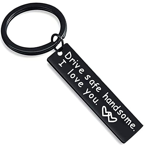 Wycian Black Keychain, Keychain Cute Engraved Drive Safe Handsome I Love You Stainless Steel 50X12MM for Men Women Friend