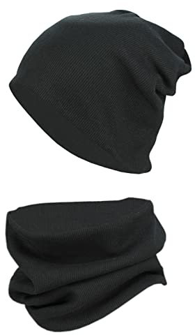TupTam Mütze und Schal Kinder Set – Weiches Schal Mütze Set Kinder für Herbst und Winter, Farbe: Rippstoff Schwarz, Größe: 44-52