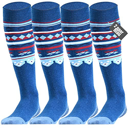 Skisocken Herren Damen Thermosocken skistrümpfe Kniestrümpfe 2 Paar 39-42 43-46 Merino wolle Performance Sportsocken wintersocken Skifahren Snowboard Atmungsaktive Elastische Manschette Blau XL