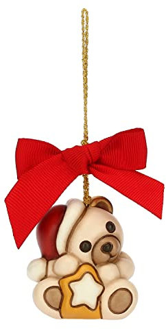 THUN - Addobbi Natalizi, Teddy con Stella in Ceramica Decorata a Mano, Versione Piccolo - Idea Regalo Natale 2022-4.4x4.2x4.8 cm h