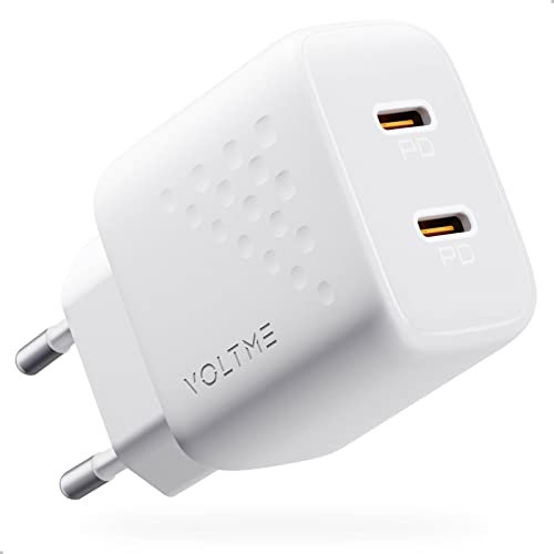 VOLTME Cargador USB C GAN 35W, Cargador Carga Rápida con 2 Puertos USB C, Compacto PD3.0 & PPS, Compatible con iPhone 15/14 Pro MAX, iPad Mini, MacBook Air, Samsung y más, Blanco