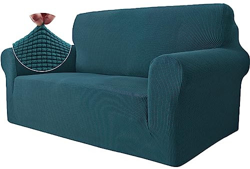 Ystyle Stretch Sofa überzug 2 Sitzer, Elastisch Sofabezug Mit Armlehnen, Jacquard Couch überzug rutschfest, Waschbar Sofa Cover Protector Für Hunde Haustiere, Grün