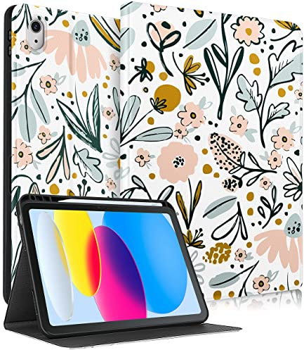 Uppuppy for iPad 10th Generation Case 10.9 Inch, for iPad 11th(A16) 2025 Girls Cute Women Folio Cover with Pencil Holder Flowers Floral Aesthetic Design Girly Teens Unique Tablet Cases for Apple 10/11