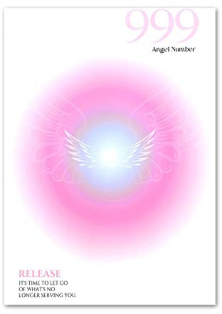 QUBTAN Engel Nummer Blau Rosa Farbverlauf Aura 999 Poster und Drucke Moderne Wandkunst Glückliche Leinwand Malerei Ästhetisches Bild für Wohnkultur50x70cmx1Kein Rahmen