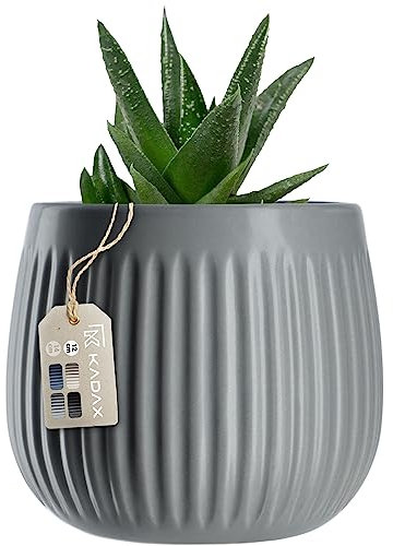 KADAX Blumentopf, Keramikpflanztopf mit Dekoprägungen, Pflanztopf in 4 Farbvarianten, Blumenkübel für Zimmerpflanzen aus Keramik, Übertopf im Zeit-losem Design (12cm, Grau)